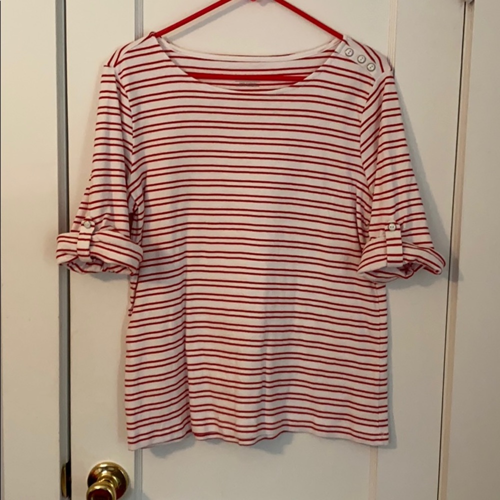 Red and white striped top